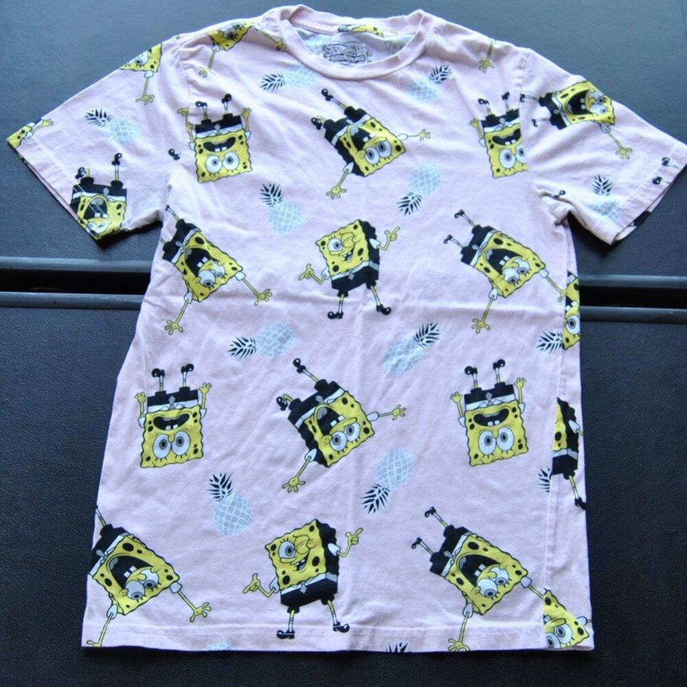 Spongebob Squarepants Pink Short Sleeve Shirt w/ Pineapples Small
